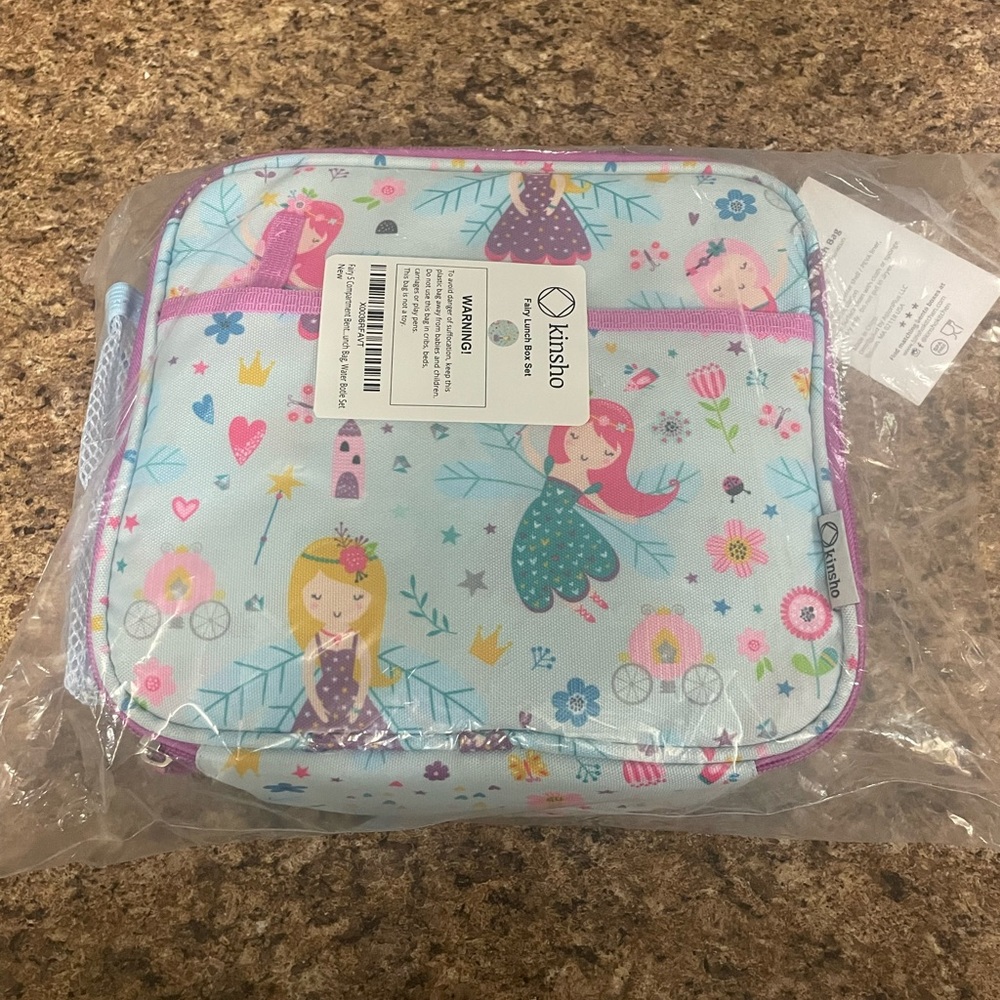 Kinsho Girls Bento Box & Lunch Box With Cup Fairies NWT